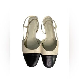 Carrano Leather Slingback Flats Cap Toe Beige Bicolor Flat 8